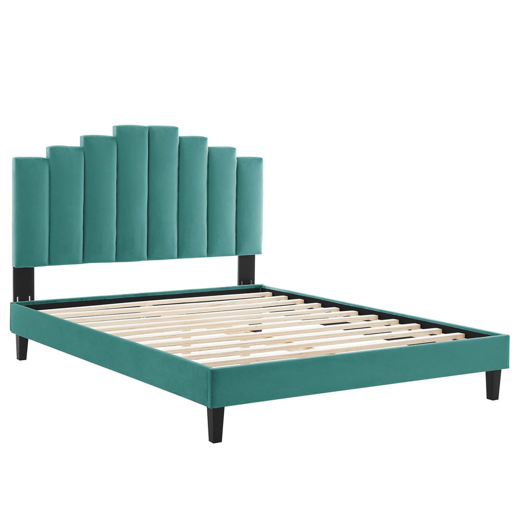 Elise Performance Velvet Platform Bed With Black Wood Legs