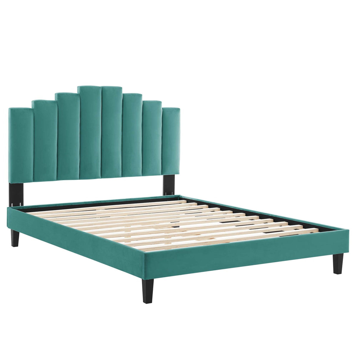 Elise Performance Velvet Platform Bed With Black Wood Legs