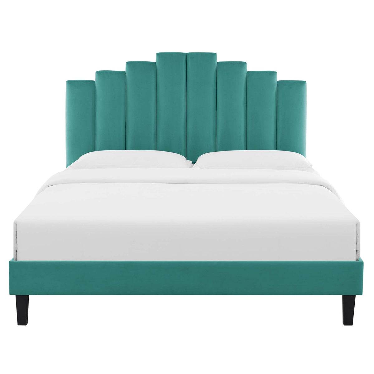Elise Performance Velvet Platform Bed With Black Wood Legs