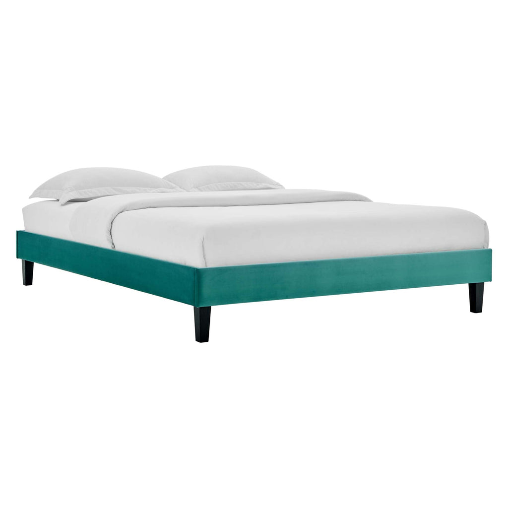 Elise Performance Velvet Platform Bed With Black Wood Legs