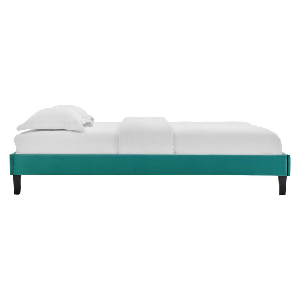 Elise Performance Velvet Platform Bed With Black Wood Legs