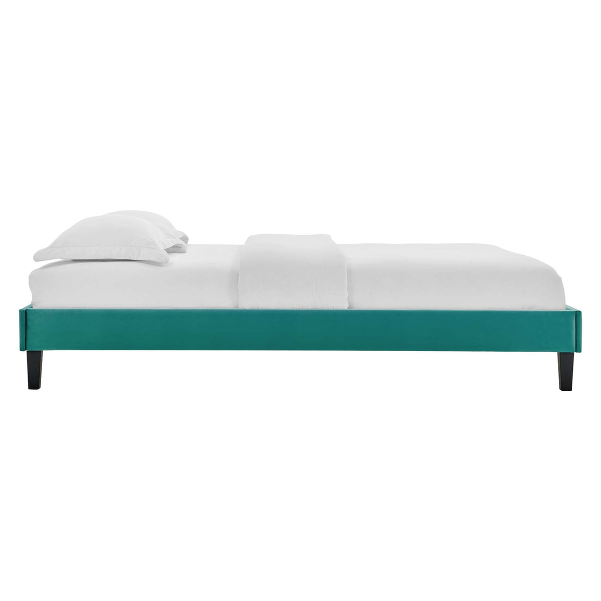 Elise Performance Velvet Platform Bed With Black Wood Legs