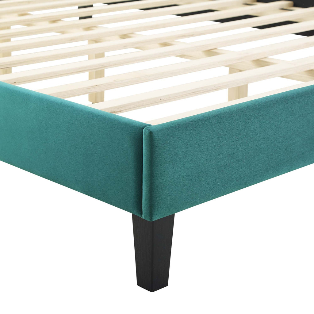 Elise Performance Velvet Platform Bed With Black Wood Legs