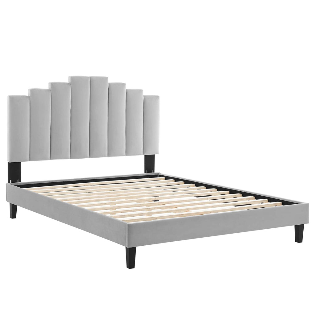 Elise Performance Velvet Platform Bed With Black Wood Legs