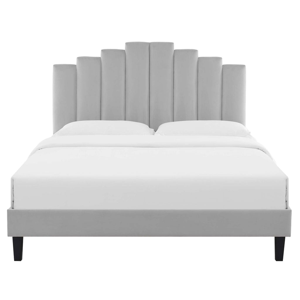 Elise Performance Velvet Platform Bed With Black Wood Legs