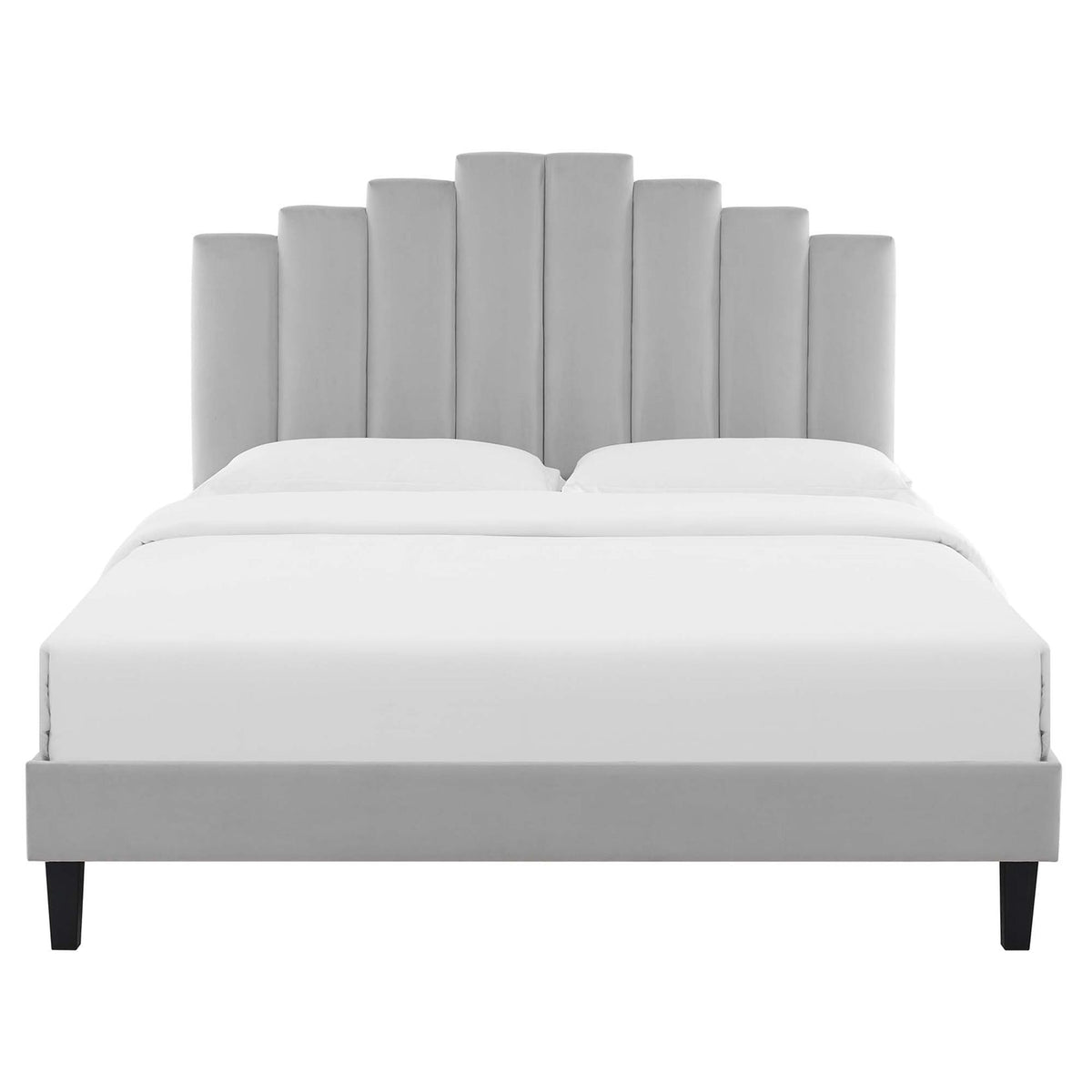 Elise Performance Velvet Platform Bed With Black Wood Legs