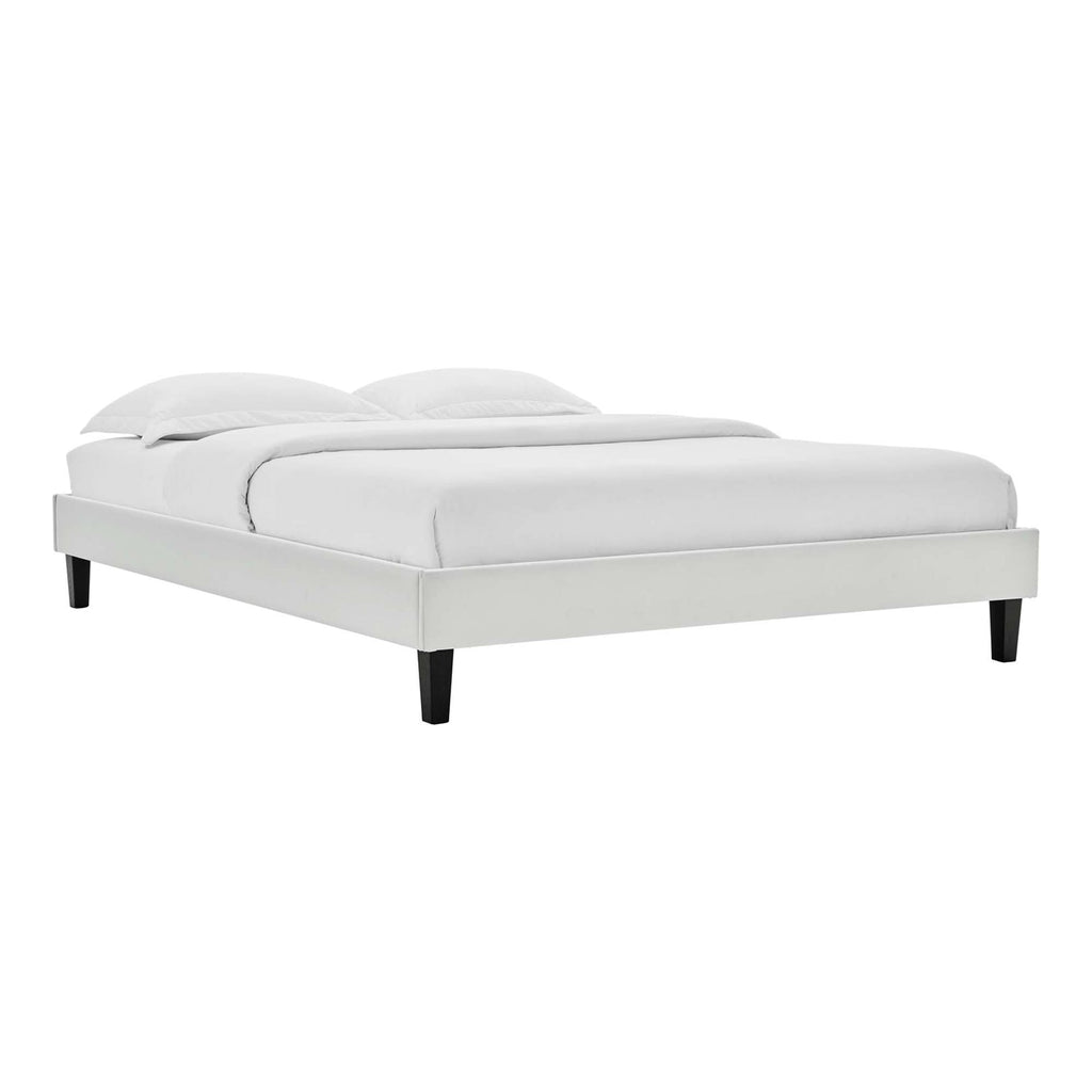 Elise Performance Velvet Platform Bed With Black Wood Legs