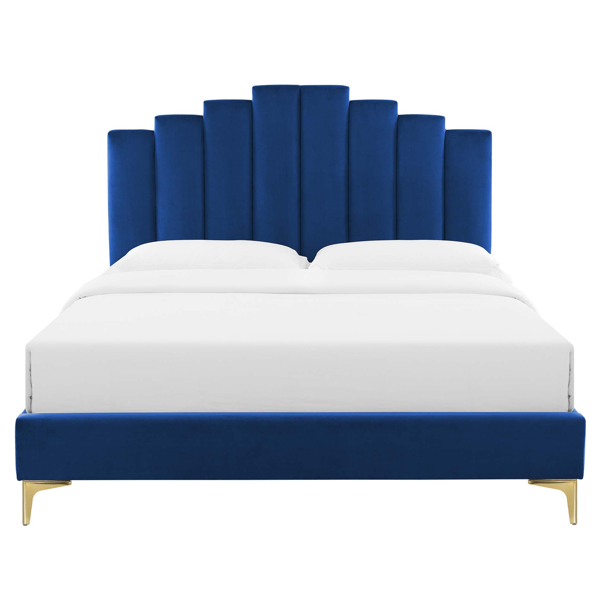 Elise Performance Velvet Platform Bed With Gold Metal Legs