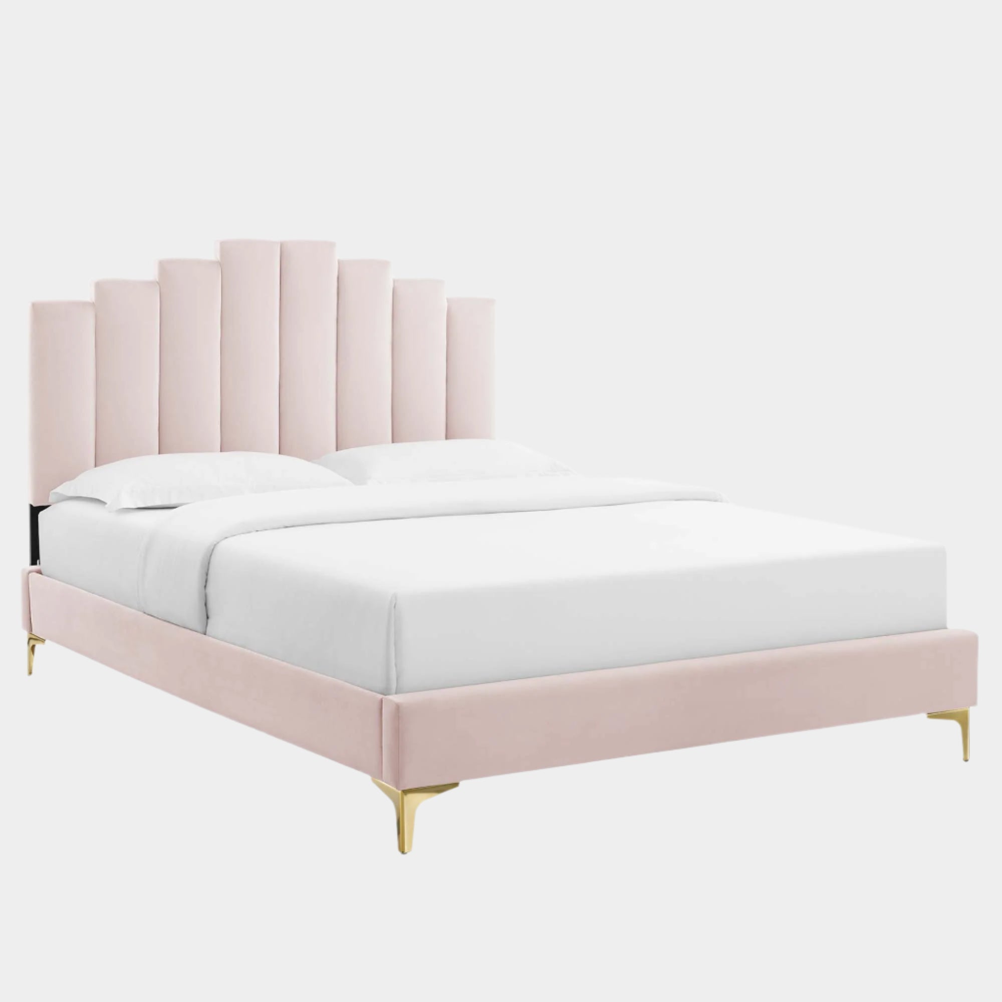 Elise Performance Velvet Platform Bed With Gold Metal Legs