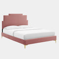 Lindsey Performance Velvet Platform Bed With Gold Metal Legs