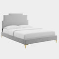 Lindsey Performance Velvet Platform Bed With Gold Metal Legs