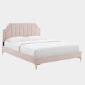 Sienna Performance Velvet Platform Bed With Gold Metal Legs