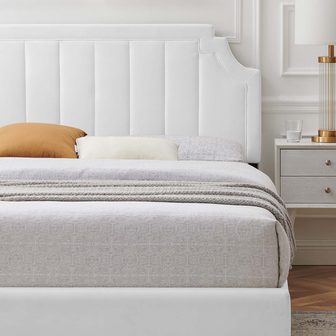 Sienna Performance Velvet Platform Bed With Gold Metal Legs