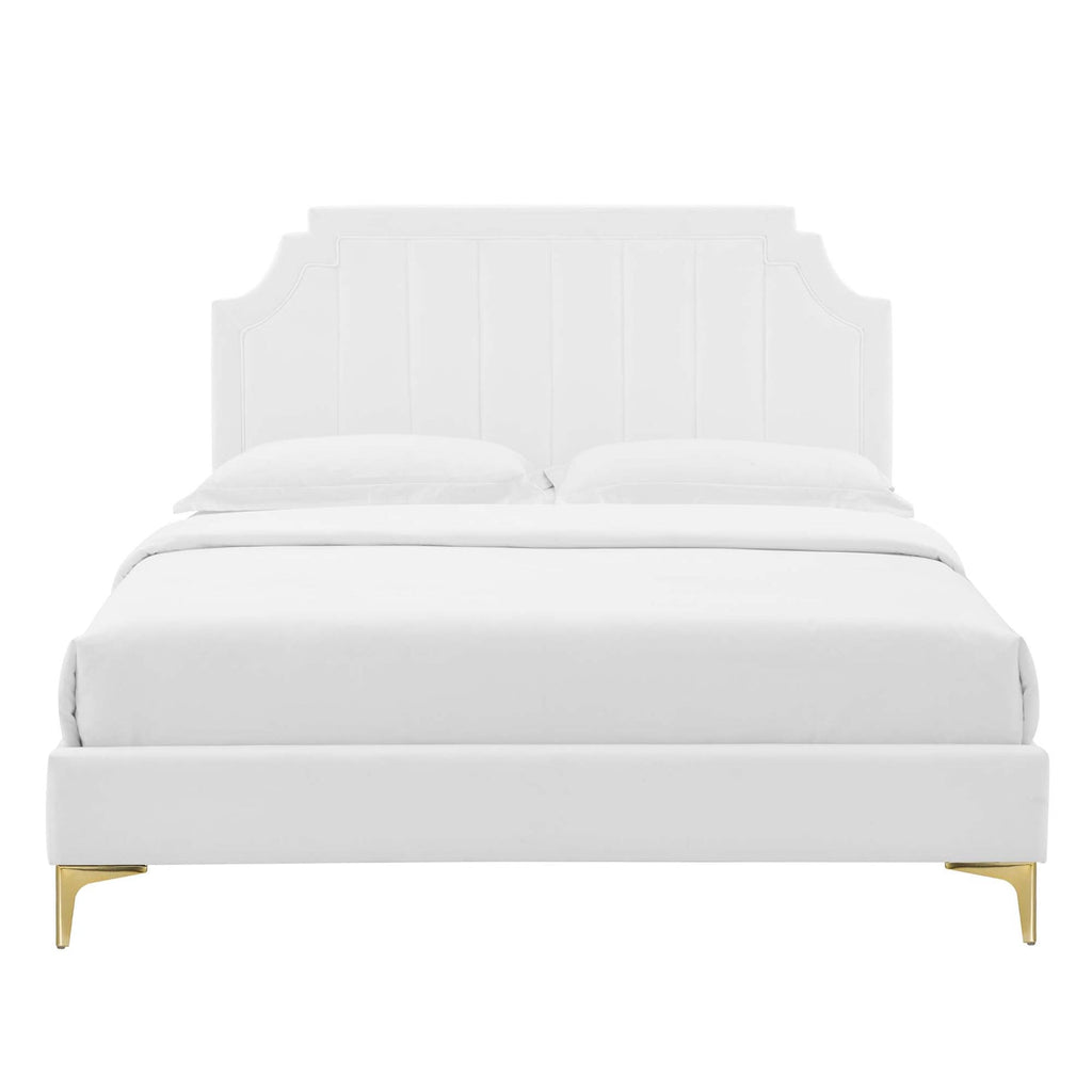 Sienna Performance Velvet Platform Bed With Gold Metal Legs