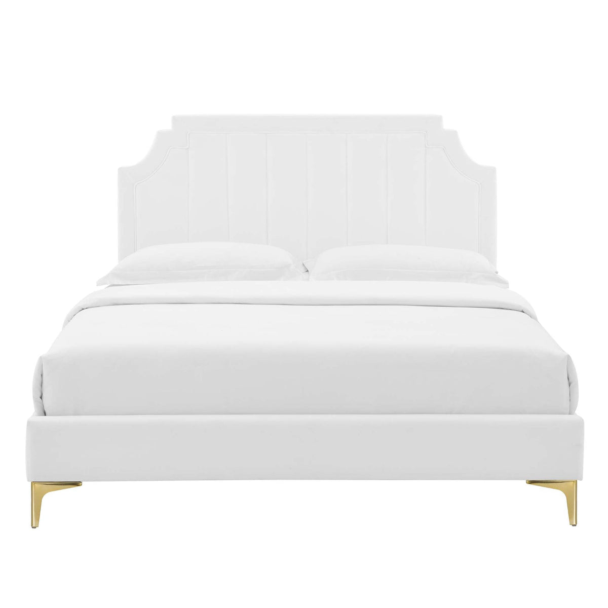 Sienna Performance Velvet Platform Bed With Gold Metal Legs