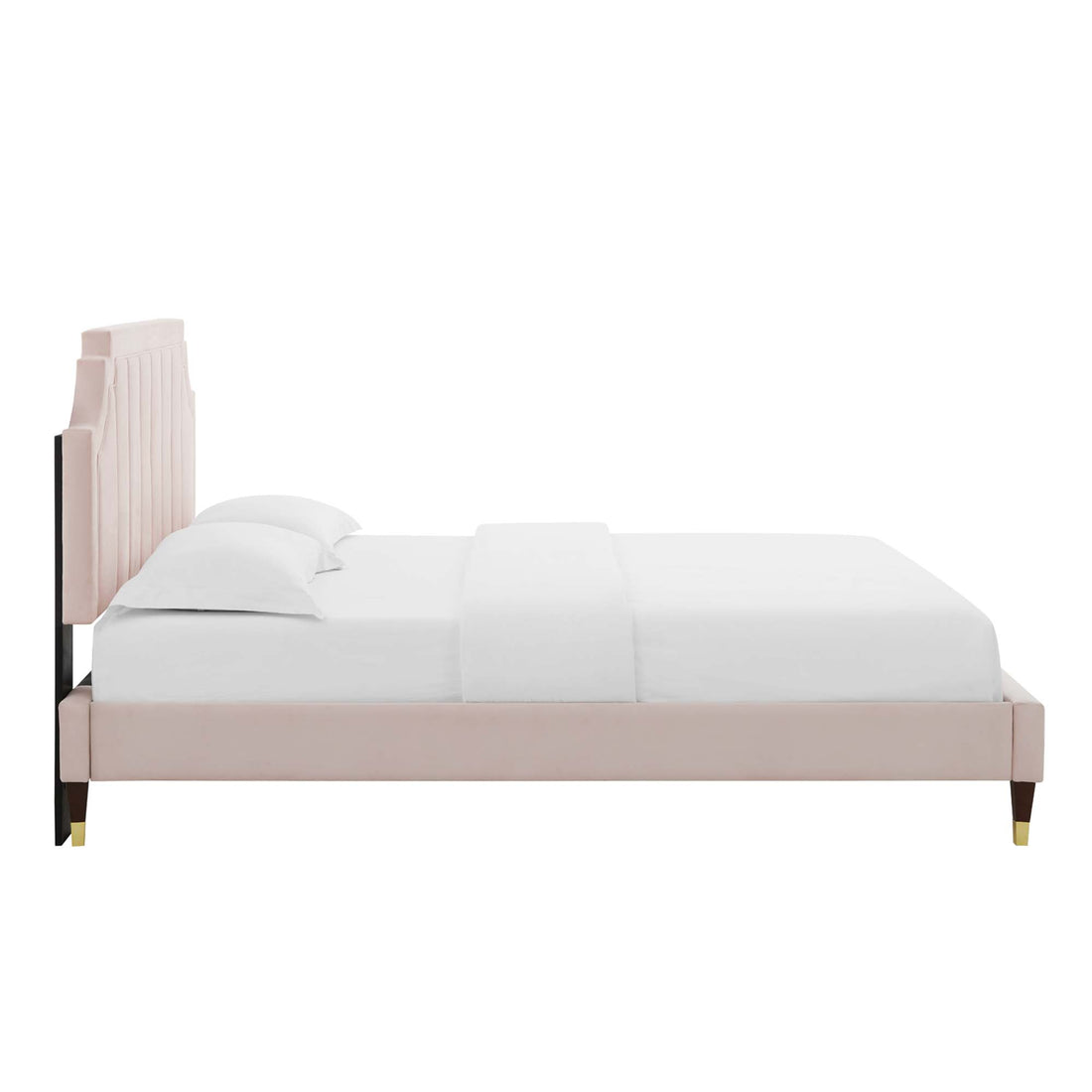 Sienna Performance Velvet Platform Bed With Wood and Gold Legs