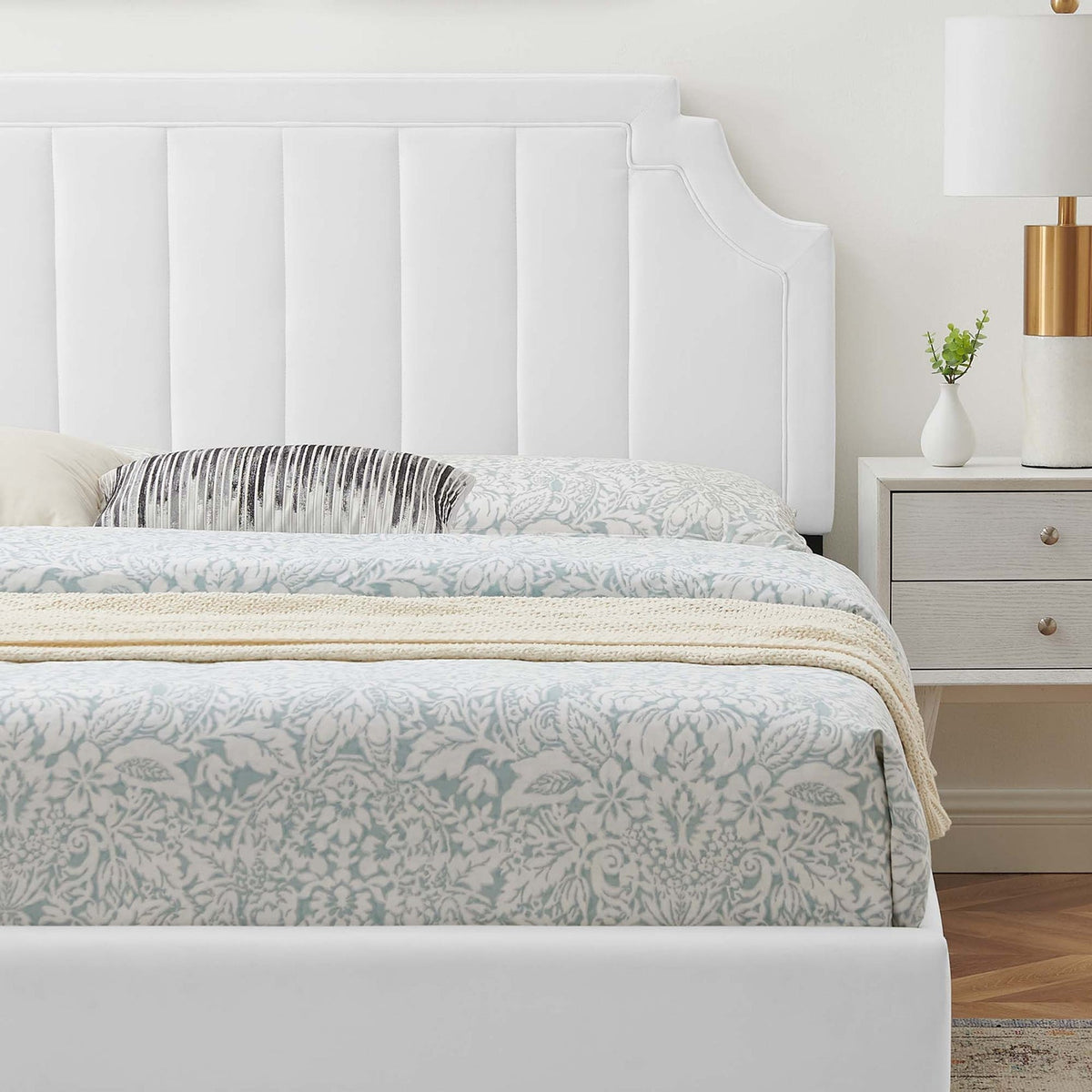 Sienna Performance Velvet Platform Bed With Wood and Gold Legs