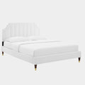 Sienna Performance Velvet Platform Bed With Wood and Gold Legs