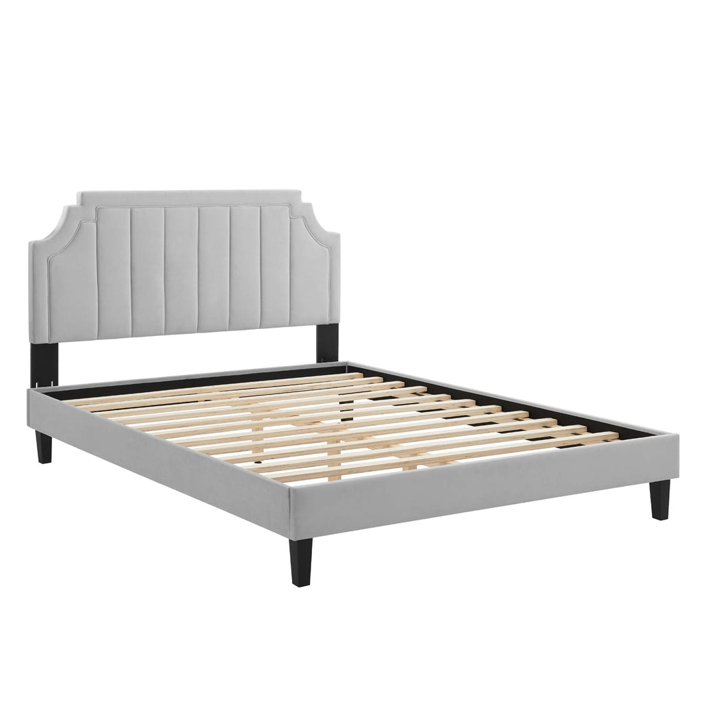 Sienna Performance Velvet Platform Bed With Black Wood Legs