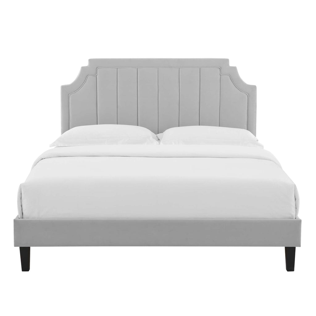 Sienna Performance Velvet Platform Bed With Black Wood Legs