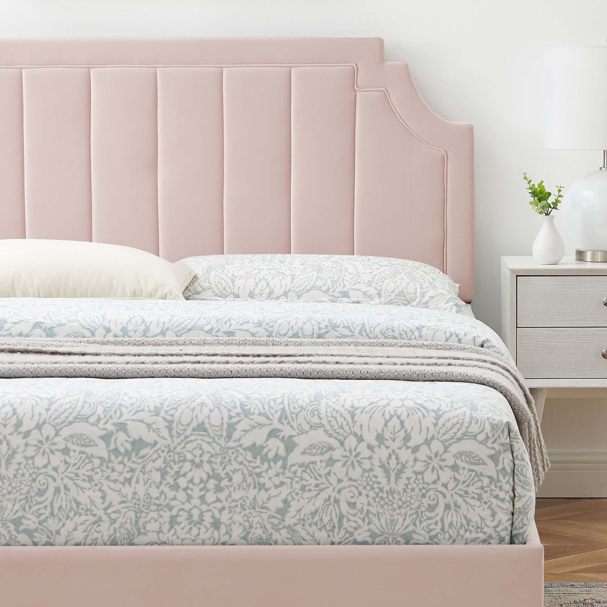 Sienna Performance Velvet Platform Bed With Black Wood Legs