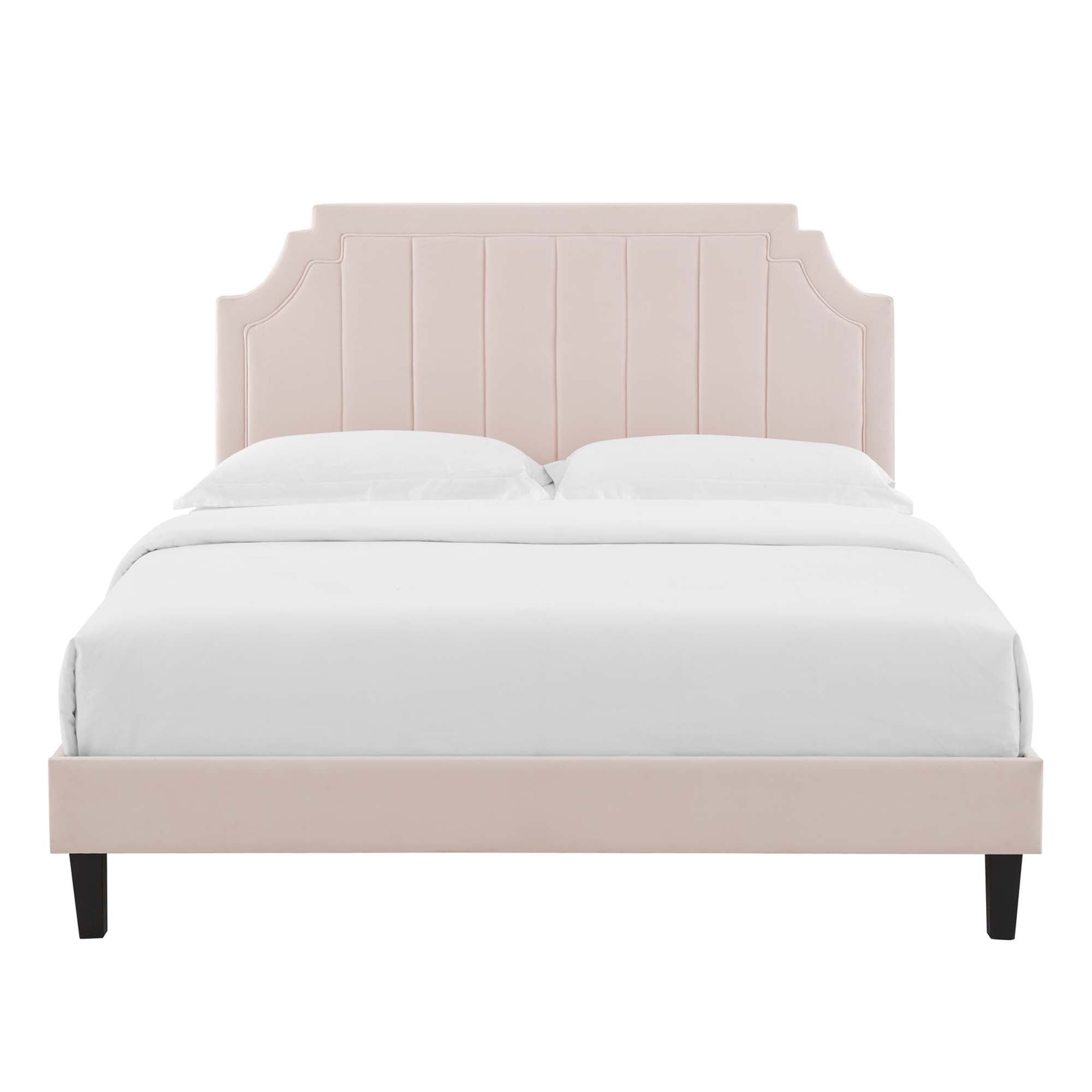 Sienna Performance Velvet Platform Bed With Black Wood Legs