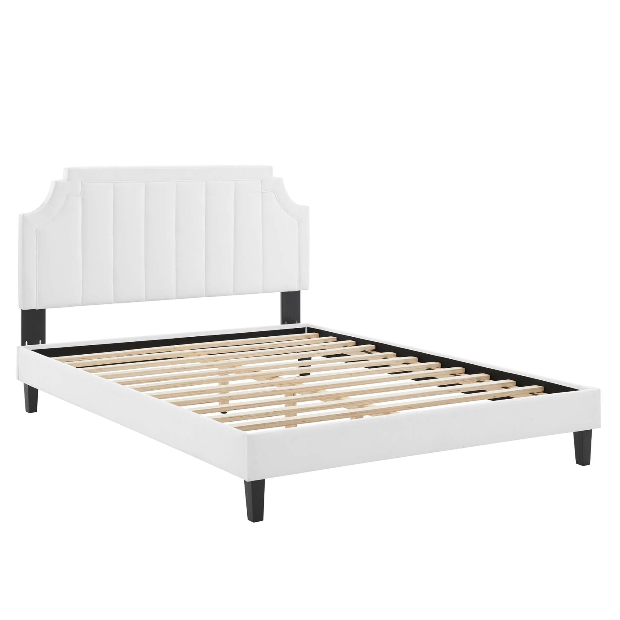 Sienna Performance Velvet Platform Bed With Black Wood Legs