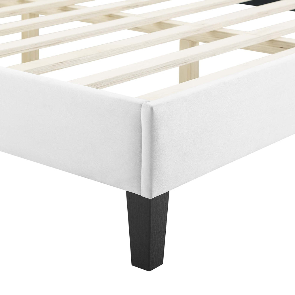 Sienna Performance Velvet Platform Bed With Black Wood Legs