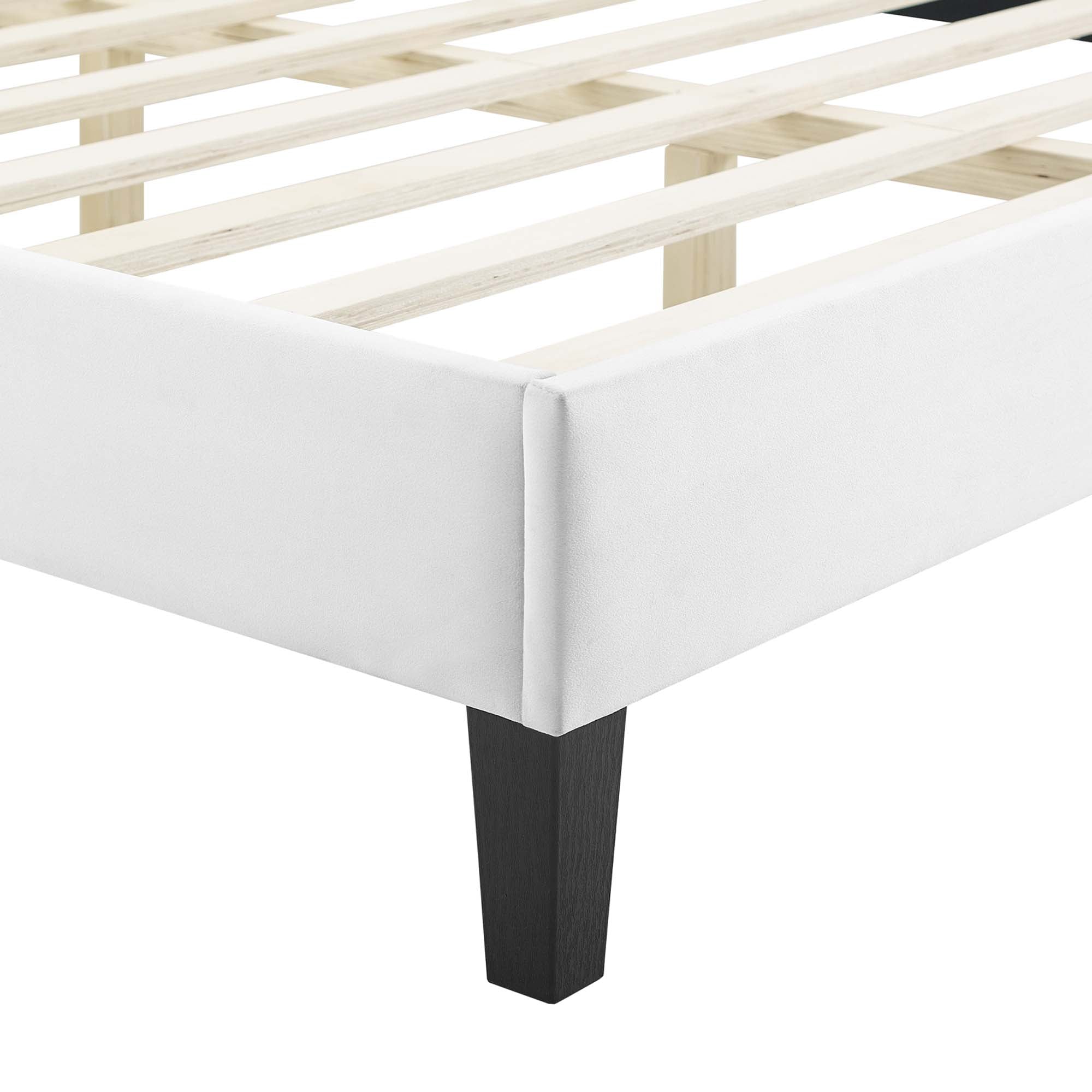 Sienna Performance Velvet Platform Bed With Black Wood Legs
