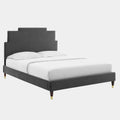Lindsey Performance Velvet Platform Bed With Wood and Gold Legs