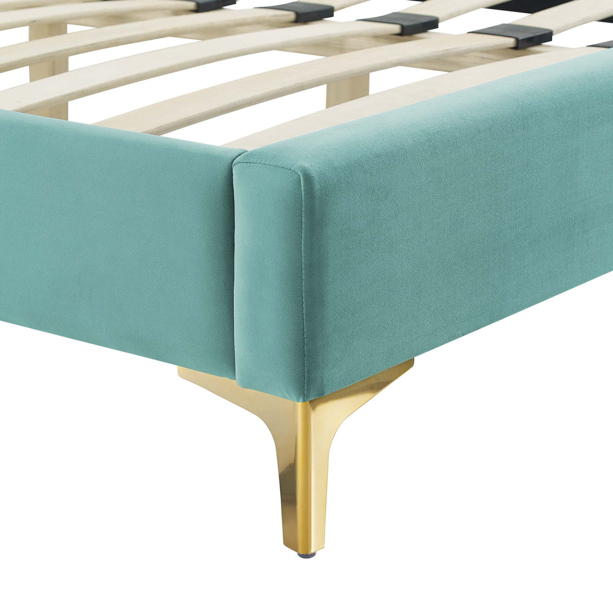 Phillipa Performance Velvet Platform Bed With Gold Metal Legs