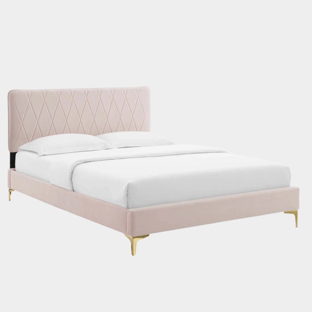 Phillipa Performance Velvet Platform Bed With Gold Metal Legs