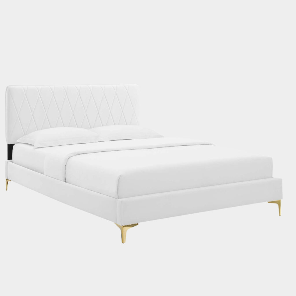 Phillipa Performance Velvet Platform Bed With Gold Metal Legs