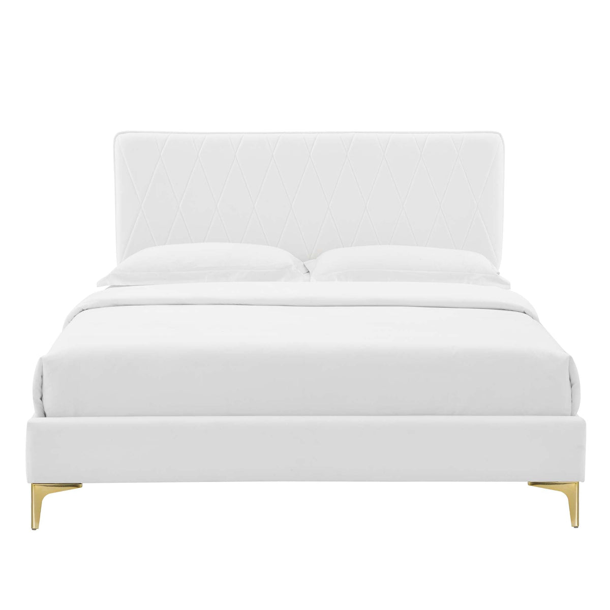 Phillipa Performance Velvet Platform Bed With Gold Metal Legs
