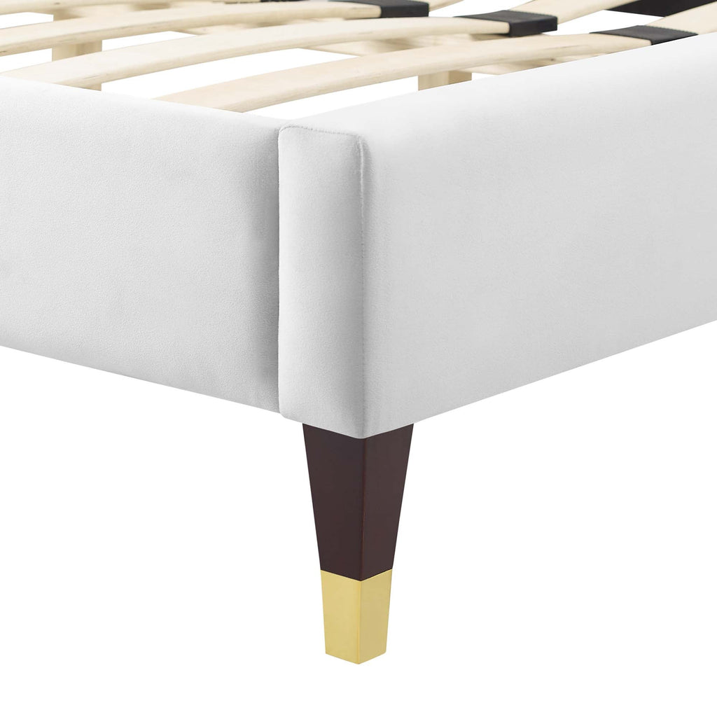 Phillipa Performance Velvet Platform Bed With Wood and Gold Legs