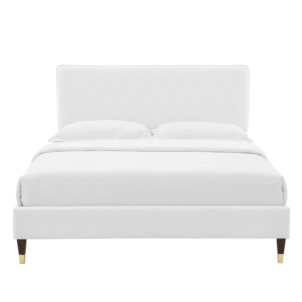 Phillipa Performance Velvet Platform Bed With Wood and Gold Legs