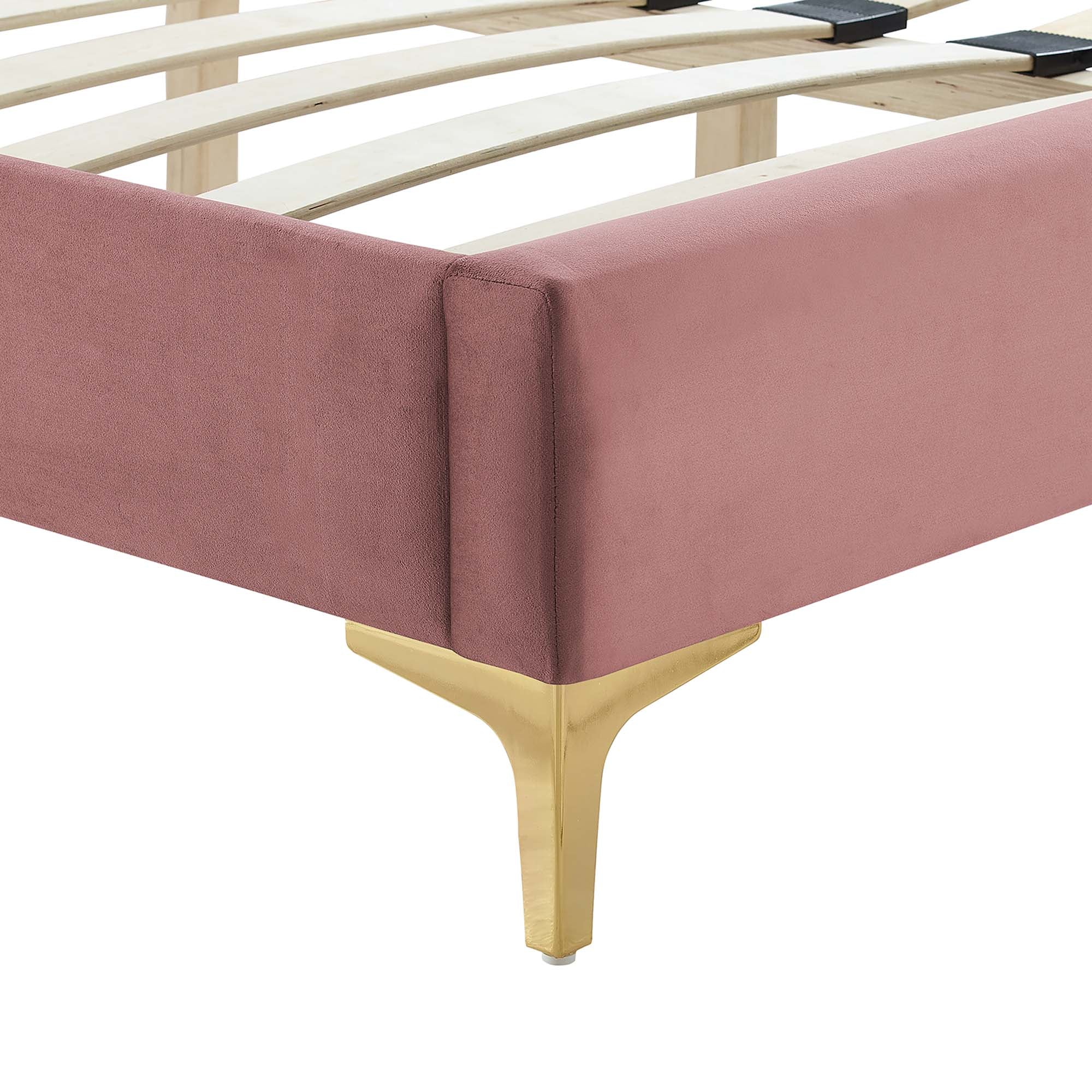 Sienna Performance Velvet Platform Bed With Black Wood Legs