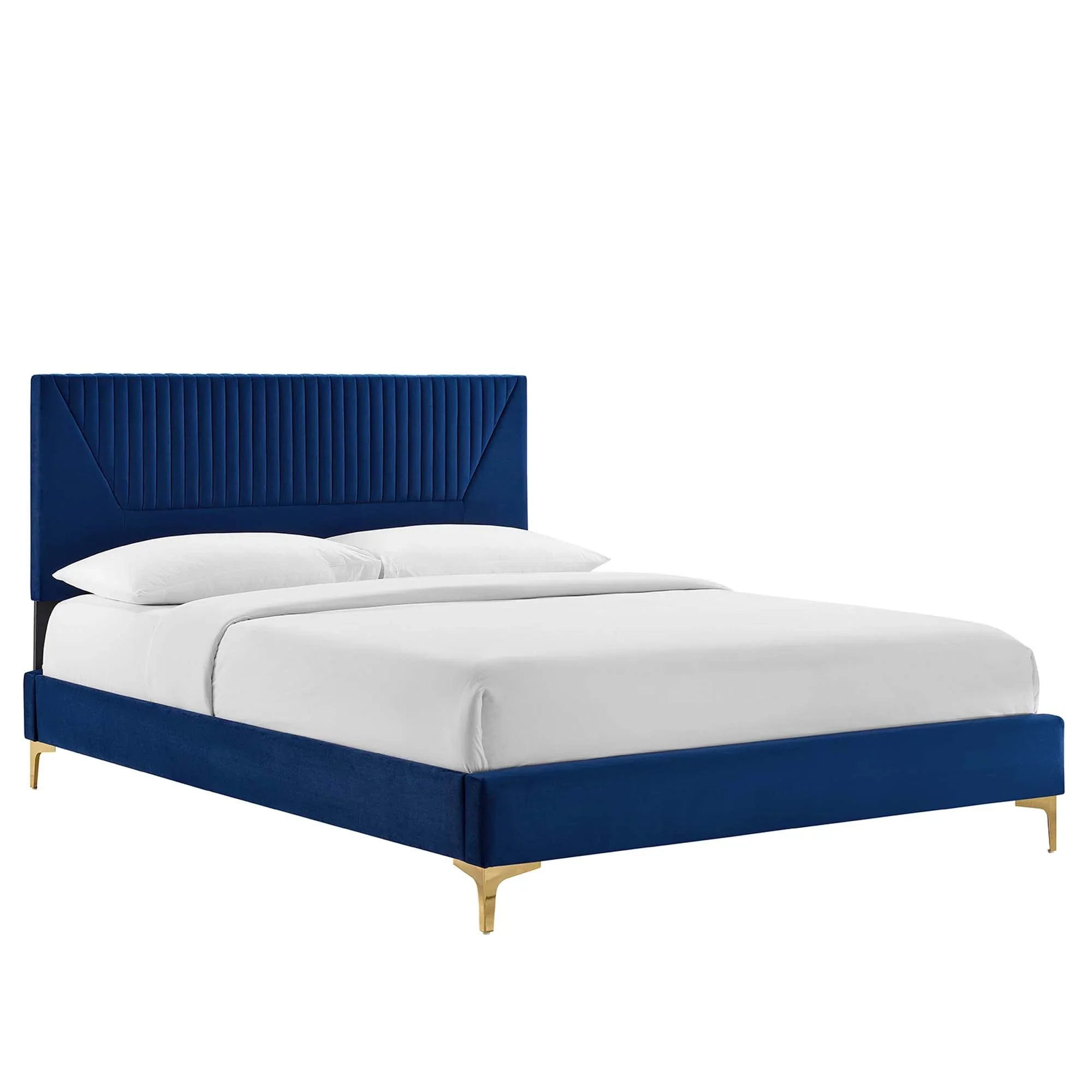 Sienna Performance Velvet Platform Bed With Black Wood Legs