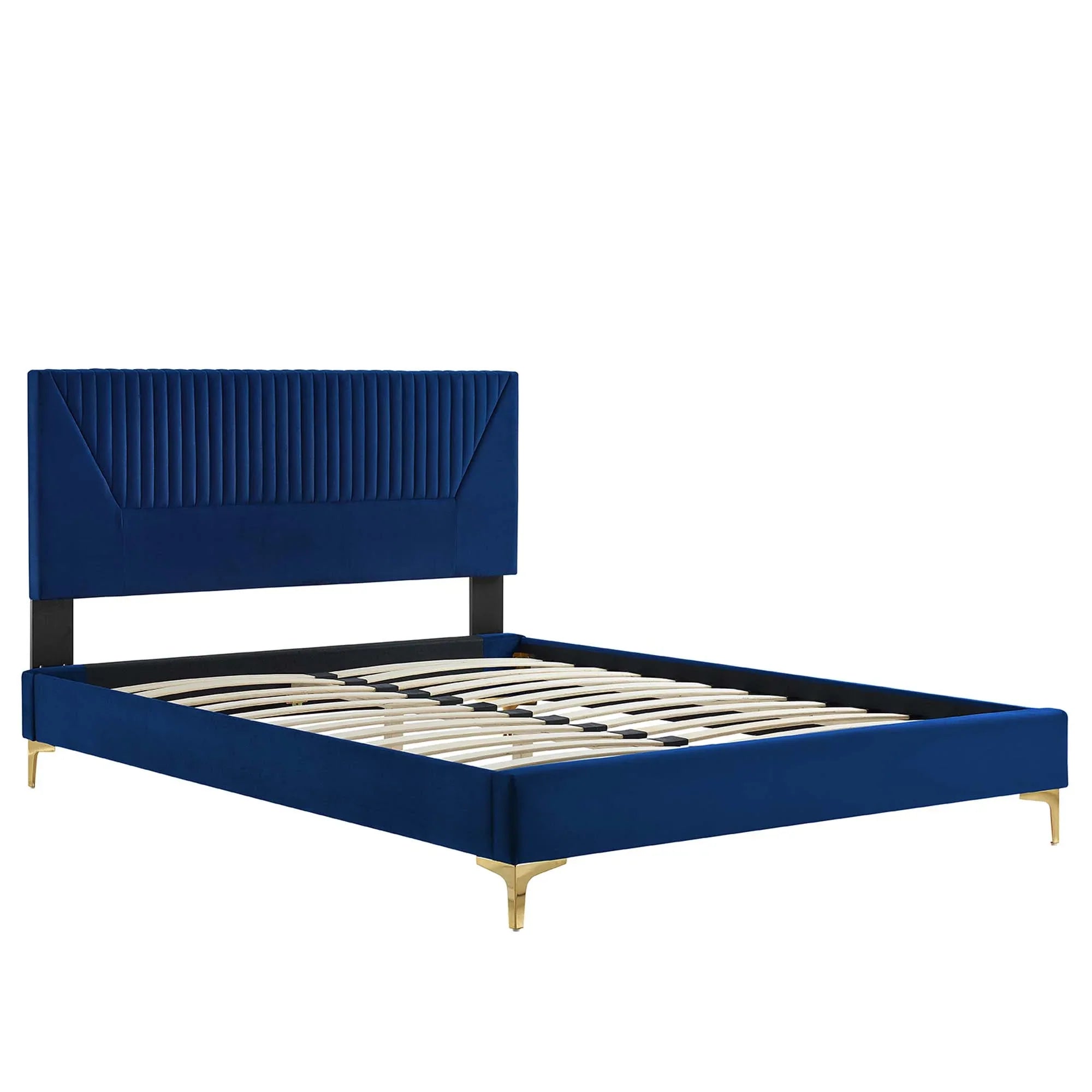 Sienna Performance Velvet Platform Bed With Black Wood Legs