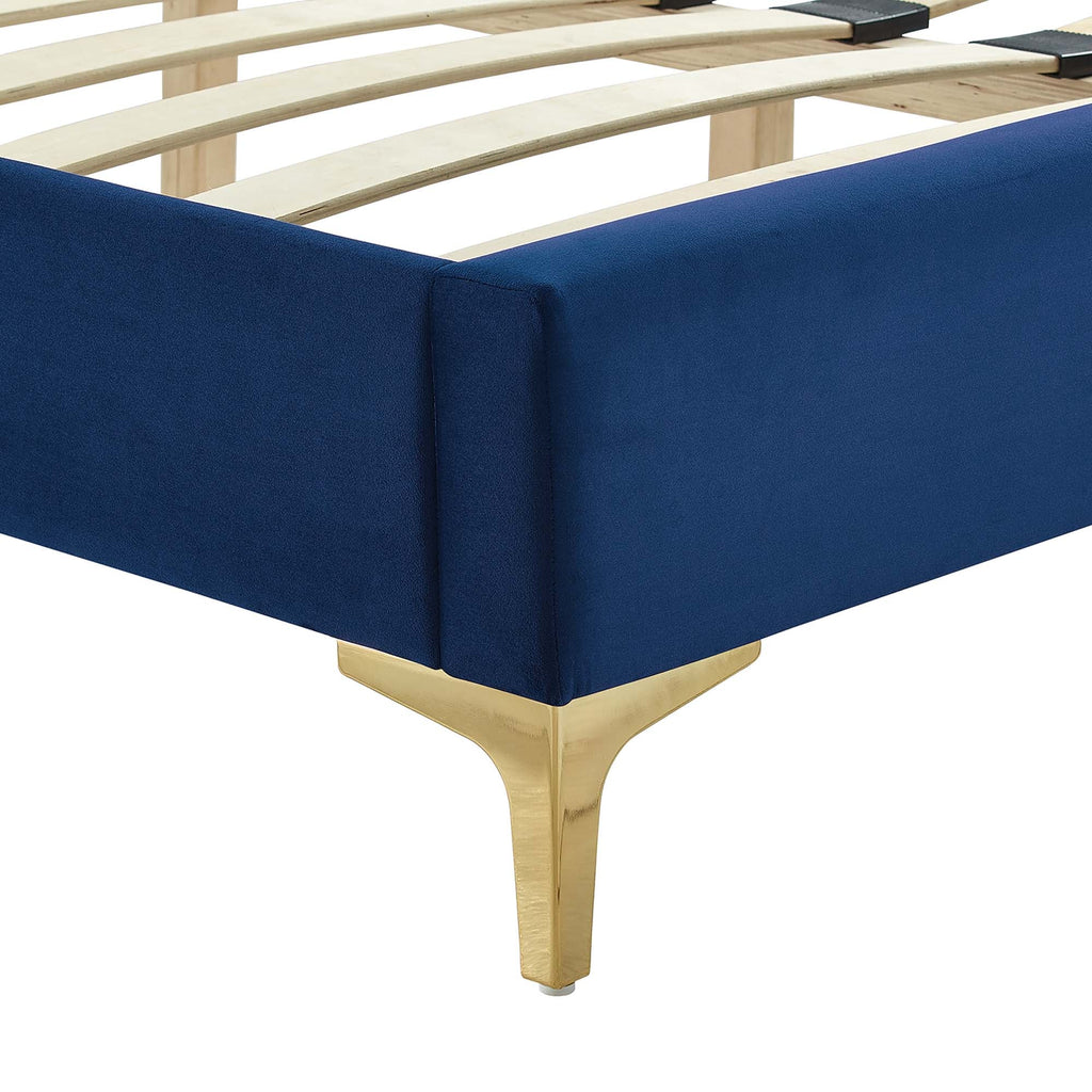 Sienna Performance Velvet Platform Bed With Black Wood Legs