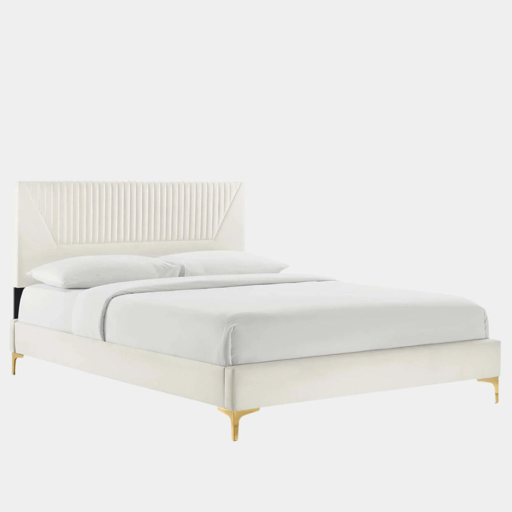 Sienna Performance Velvet Platform Bed With Black Wood Legs