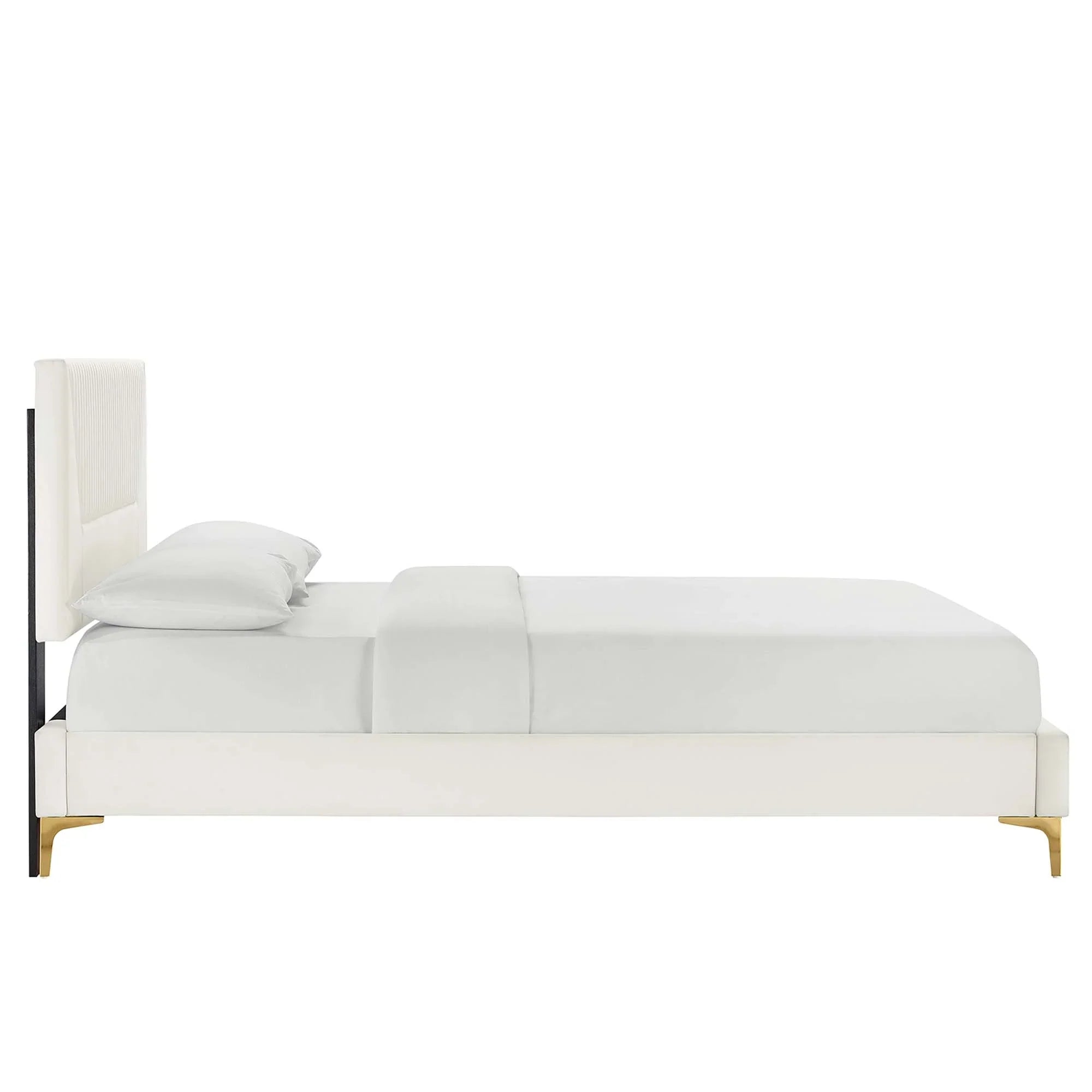Sienna Performance Velvet Platform Bed With Black Wood Legs