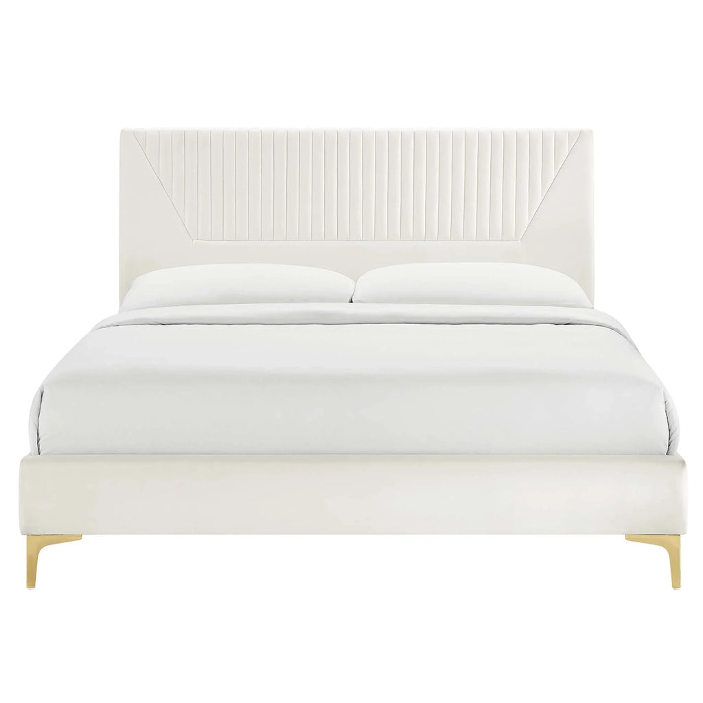 Sienna Performance Velvet Platform Bed With Black Wood Legs