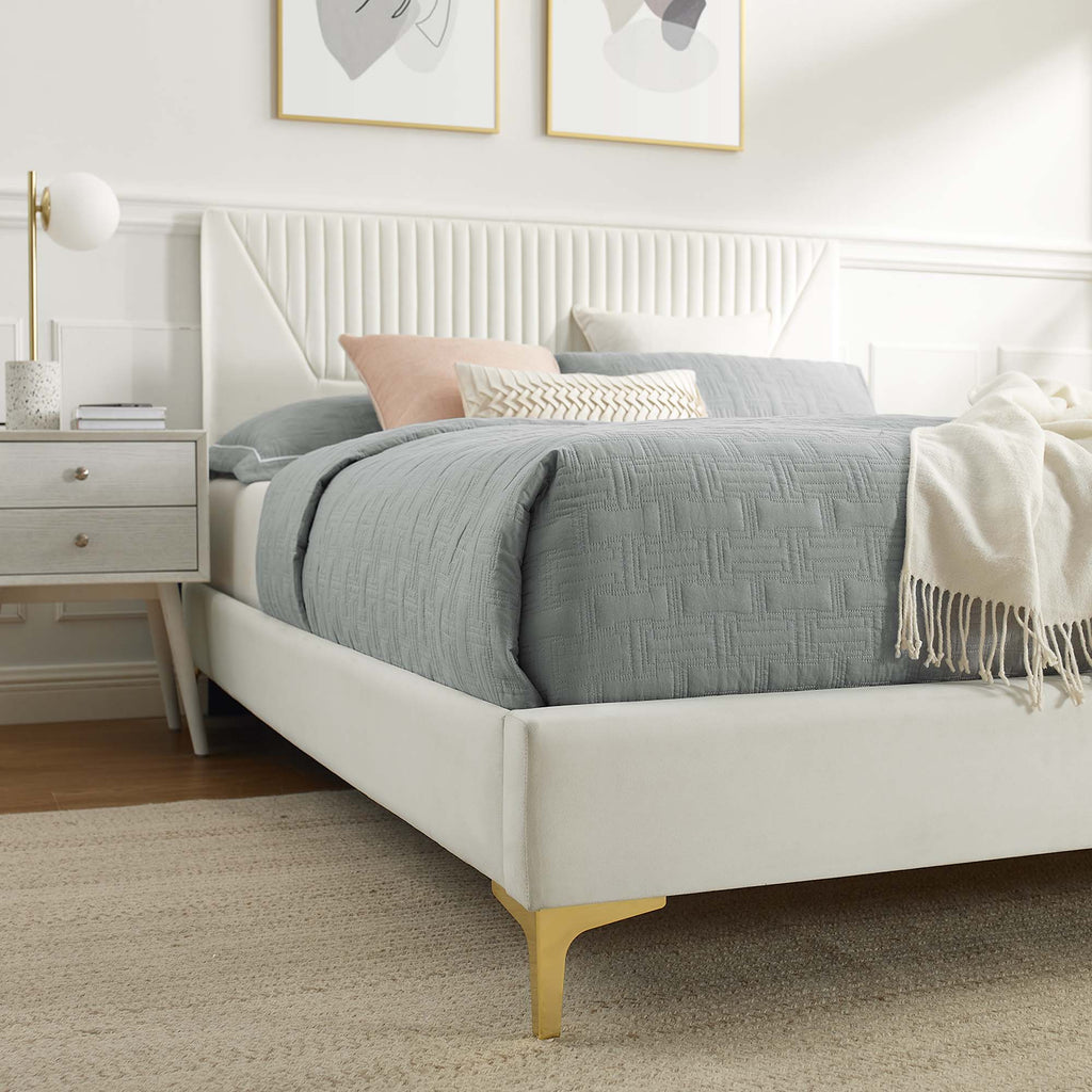 Sienna Performance Velvet Platform Bed With Black Wood Legs
