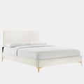 Leah Chevron Tufted Performance Velvet Platform Bed With Gold Metal Legs