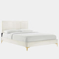Sofia Channel Tufted Performance Velvet Platform Bed With Gold Metal Legs
