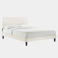 Leah Chevron Tufted Performance Velvet Platform Bed With Black Wood Legs