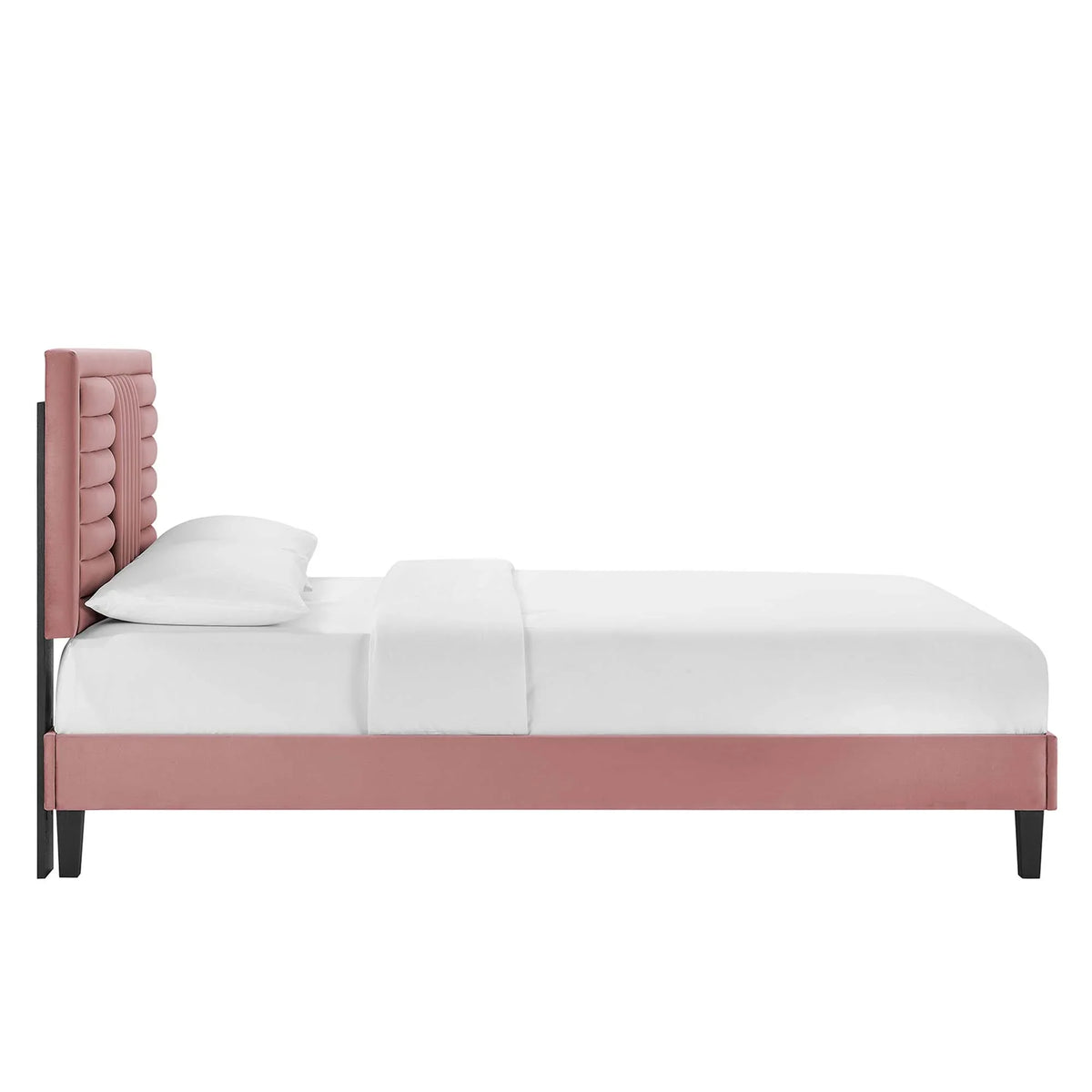 Sofia Channel Tufted Performance Velvet Platform Bed With Black Wood Legs