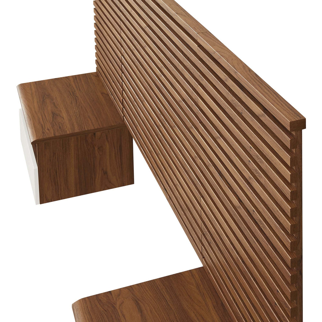 Render Wall Mount Headboard and Modern Nightstands in Walnut