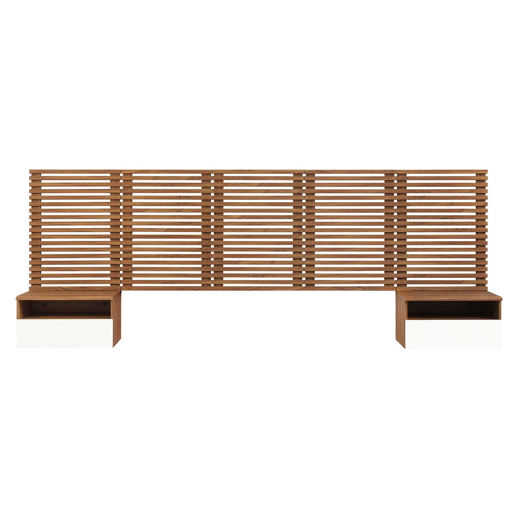 Render Wall Mount Headboard and Modern Nightstands in Walnut